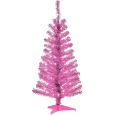 National Tree Company 4′ Pink Tinsel Tree with Plastic Stand & 70 Clear Lights