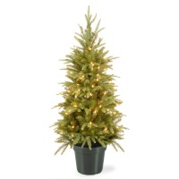 National Tree Company 4′ Weeping Spruce Wrapped Tree in Green Pot with 100 Clear