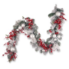 National Tree Company 6′ Chistmas Garland with Red and White Ornaments