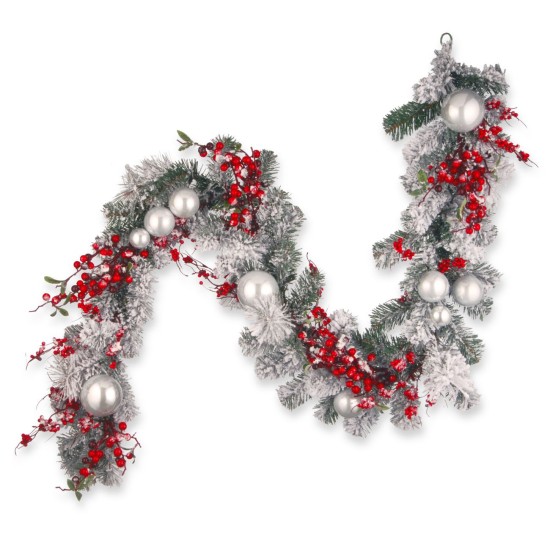  Company 6′ Chistmas Garland with Red and White Ornaments