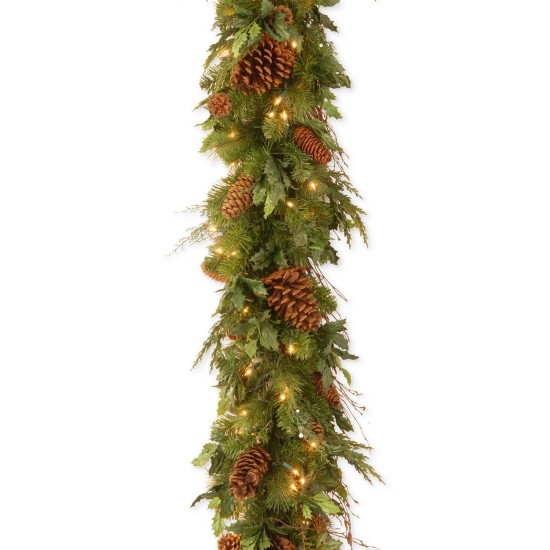  Company 6′ Decorative Collection Juniper Mix Pine Garland with 100 LED Lights