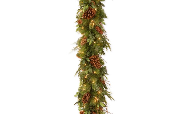  Company 6′ Decorative Collection Juniper Mix Pine Garland with 100 LED Lights