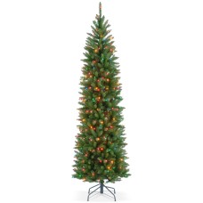 National Tree Company 7.5′ Kingswood Fir Hinged Pencil Tree With 350 Multicolor