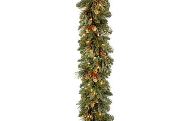  Company 9′ x 10″ Carolina Pine Garland with 27 Flocked Cones and 100 Clear Lights