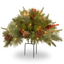 National Tree Company Company Pre-lit Artificial Christmas Tree Feel Real Urn Filler | Flocked with Mixed Decorations Strung LED Lights with Stand
