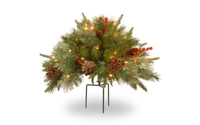  Company Company Pre-lit Artificial Christmas Tree Feel Real Urn Filler | Flocked with Mixed Decorations Strung LED Lights with Stand