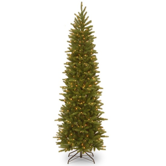  National Tree 7.5′ Feel Real Grande Fir Pencil Slim Hinged Tree with 350 Clear Lights