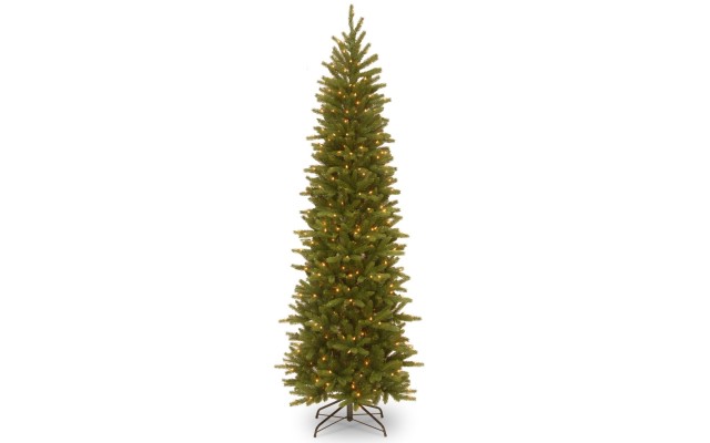  National Tree 7 .5′ Feel Real Grande Fir Pencil Slim Hinged Tree with 350 Clear Lights