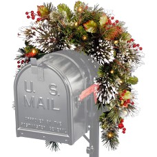National Tree Company Wintry Pine R Mailbox Swag with Battery Operated Warm LED Lights