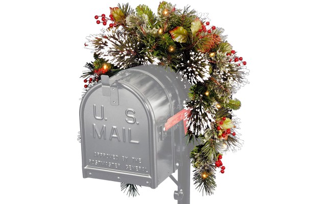  Company Wintry Pine R Mailbox Swag with Battery Operated Warm LED Lights
