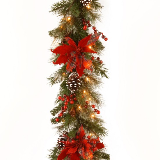  Comtiony 9′ X 12″ Decorative Collection Tartan Plaid Garland with Cones