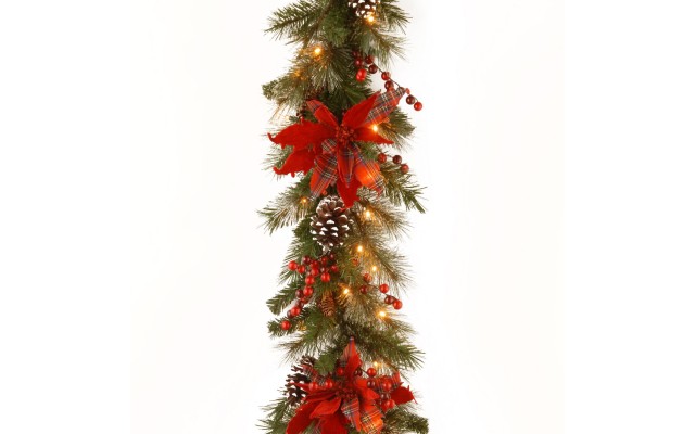  Comtiony 9′ X 12″ Decorative Collection Tartan Plaid Garland with Cones