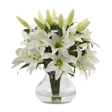 Nearly Natural 1434 Lily Silk Arrangement with Glass Vase