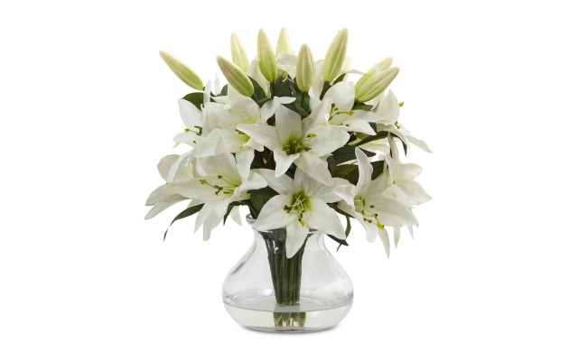  1434 Lily Silk Arrangement with Glass Vase