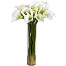Nearly Natural Calla Lily Flower Arrangement with Cylinder Vase