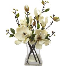 Nearly Natural Magnolia Arrangement with Vase