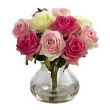 Nearly Natural Rose Arrangement with Vase Artificial Plant