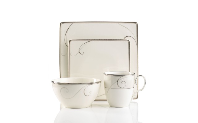  Dinnerware, Platinum Wave Squa