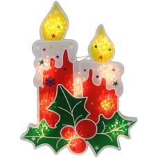 Northlight 12″ Lighted Holographic Holly and Berry Candle Christmas Window Silhouette Decoration