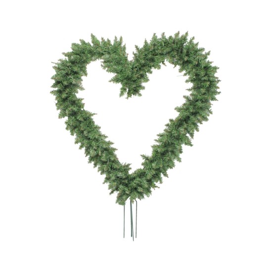  22″ Green Pine Artificial Heart Shape Wreath with Ground Stakes