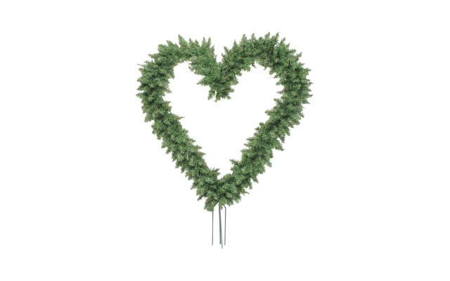  22″ Green Pine Artificial Heart Shape Wreath with Ground Stakes