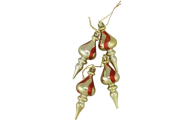  4 Count and 2-Finish Shatterproof Christmas Finial Ornaments