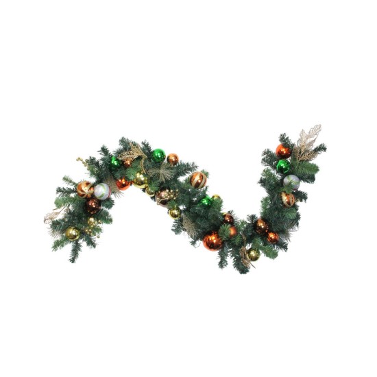  6′ Green Foliage and Assorted Copper Ornaments Garland – Unlit