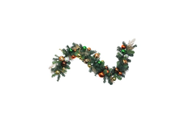  6′ Green Foliage and Assorted Copper Ornaments Garland – Unlit