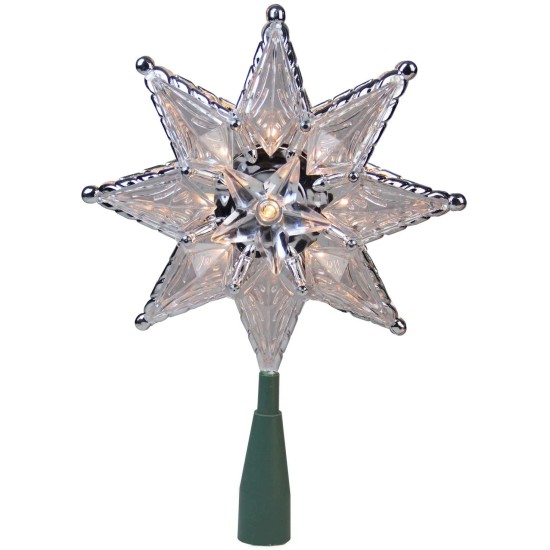  8″ Silver Mosaic Star Lighted Christmas Tree Topper – Clear Lights