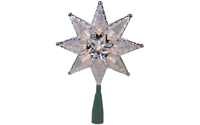 8″ Silver Mosaic Star Lighted Christmas Tree Topper – Clear Lights