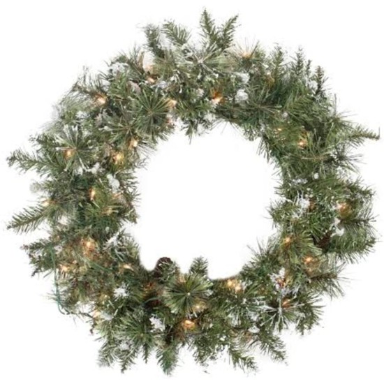  Pre-Lit Snow Mountain Pine Artificial Christmas Wreath-Clear Lights