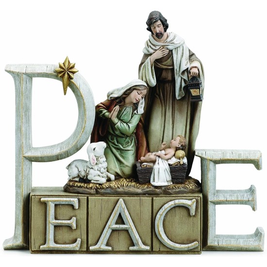 Peace Holy Family Nativity 9 x 8 Inch Resin Tabletop Nativity Scene Figurine