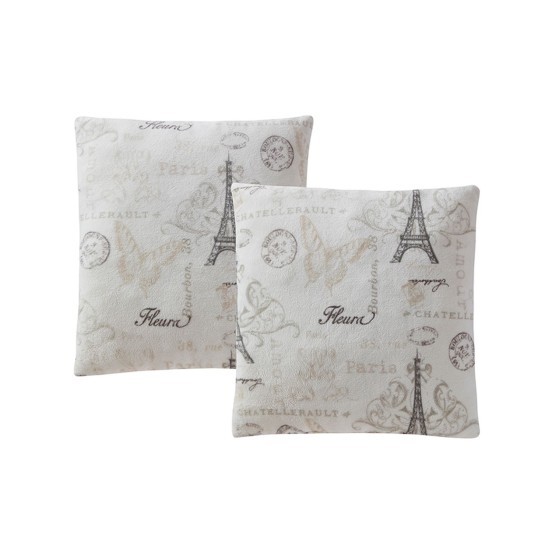 Printed Plush 18″ Decorative Pillow 2-Pack Paris Amour