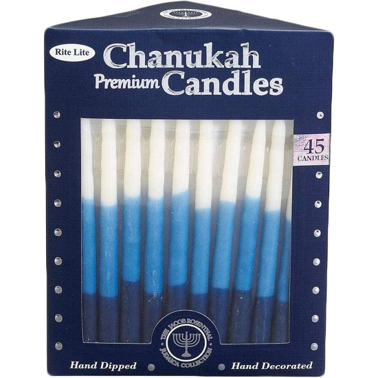  Premium Chanukah Candles- Pack of 45 Hanukkah (Blue/White Tri-Color)