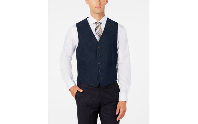  Mens Modern-fit Stretch Solid Vest Navy M