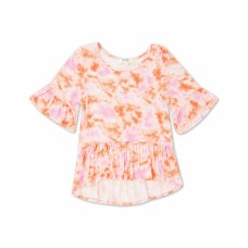 Speechless Big Girls Tie Dye Baby Doll Top (Large, Pink)