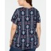  Womens Plus Side Tie Shirt Tunic Top, Navy, 2X