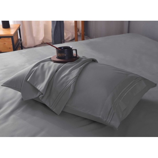  Wrinkle Free Sheet Sets with Deep Pockets & Stain Resistant, 1800 Thread Count Bamboo Based, Gray, King