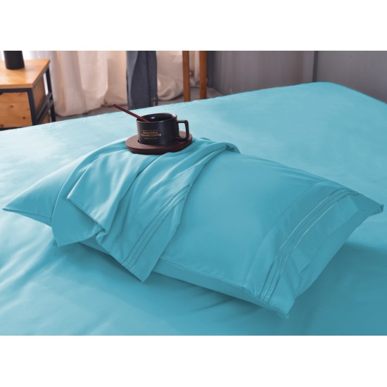  Wrinkle Free Sheet Sets with Deep Pockets & Stain Resistant, 1800 Thread Count Bamboo Based, Aqua, Queen