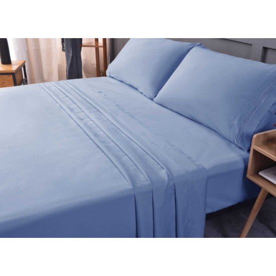  Wrinkle Free Sheet Sets with Deep Pockets & Stain Resistant, 1800 Thread Count Bamboo Based, Blue, Split King