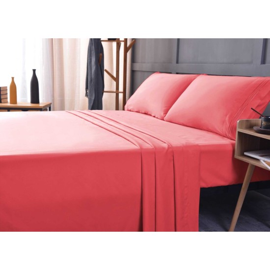  Wrinkle Free Sheet Sets with Deep Pockets & Stain Resistant, 1800 Thread Count Bamboo Based, Coral, Queen
