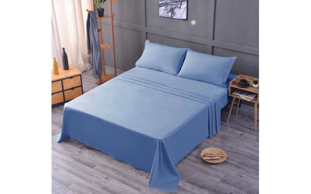  Wrinkle Free Sheet Sets with Deep Pockets & Stain Resistant, 1800 Thread Count Bamboo Based, Blue, California King