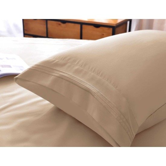  Wrinkle Free Sheet Sets with Deep Pockets & Stain Resistant, 1800 Thread Count Bamboo Based, Beige, Twin