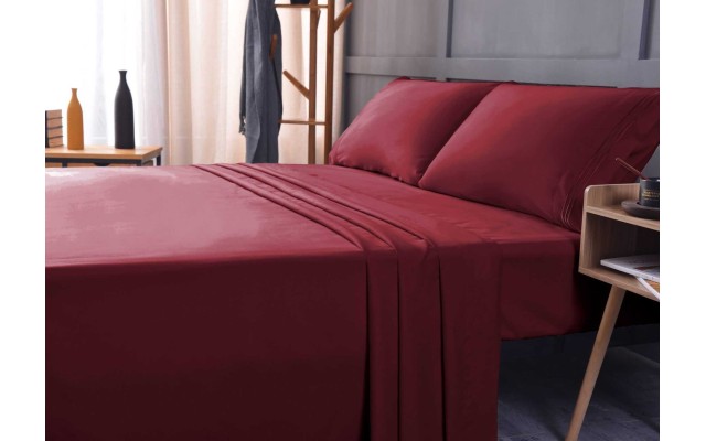  Wrinkle Free Sheet Sets with Deep Pockets & Stain Resistant, 1800 Thread Count Bamboo Based, Burgundy, California King
