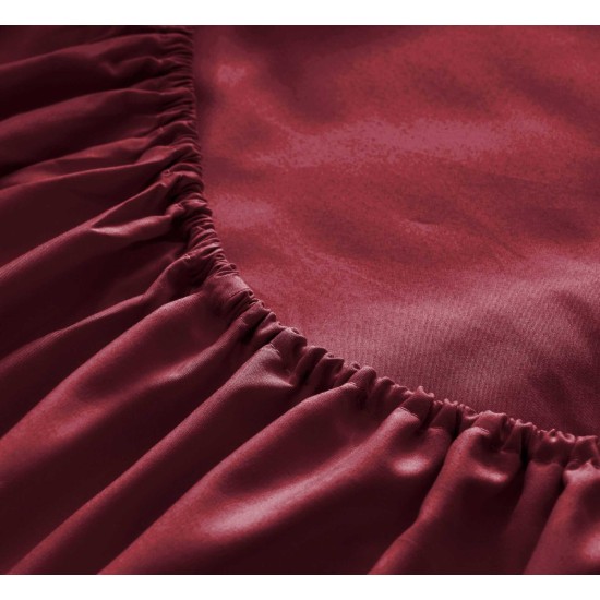  Wrinkle Free Sheet Sets with Deep Pockets & Stain Resistant, 1800 Thread Count Bamboo Based, Burgundy, Queen