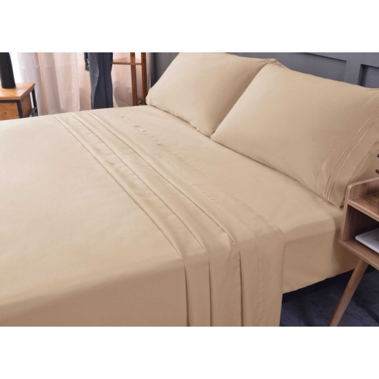  Wrinkle Free Sheet Sets with Deep Pockets & Stain Resistant, 1800 Thread Count Bamboo Based, Beige, Twin