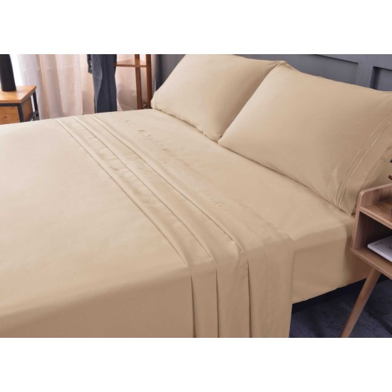  Wrinkle Free Sheet Sets with Deep Pockets & Stain Resistant, 1800 Thread Count Bamboo Based, Beige, Split King