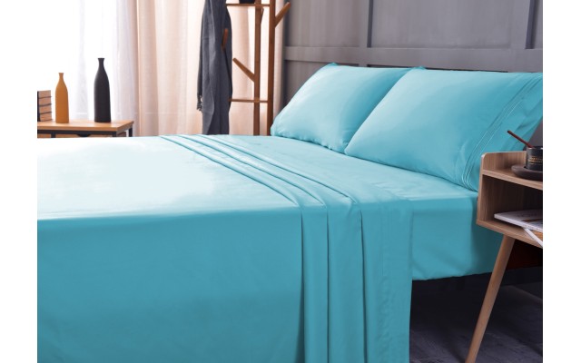  Wrinkle Free Sheet Sets with Deep Pockets & Stain Resistant, 1800 Thread Count Bamboo Based, Aqua, Queen