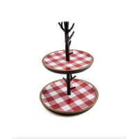 Thirstystone 2-Tier Dessert Stand with Red Checker Plaid
