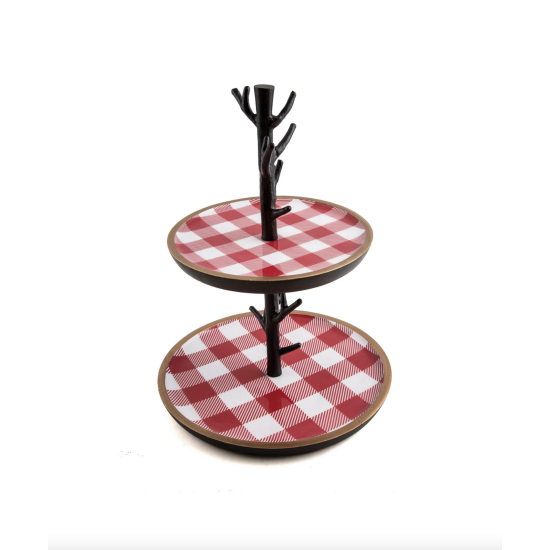  2-Tier Dessert Stand with Red Checker Plaid